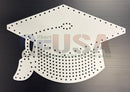 White graduation cap pegboard with laser cut holes along edges by gilbert engineering usa