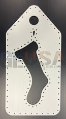 White metal laser cut gift tag with stocking silhouette and dotted edges from gilbert engineering usa perfect for mini lights