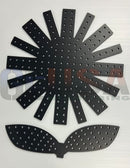 Black metal sunflower pegboard with laser cut perforated petals and leaf base by gilbert engineering usa for xlights models