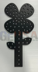 Black perforated flower-shaped pegboard with vertical stem and leaf design by gilbert engineering usa for xlights models