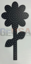 Black metal buttercup flower pegboard with perforated petals and stem by gilbert engineering usa for xlights models