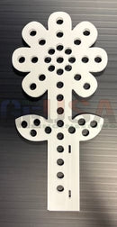 White plastic flower-shaped pegboard organizer with circular holes laser cut for gilbert engineering xlights models wild flower