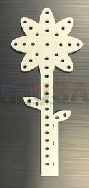 White plastic flower-shaped pegboard with perforated petals and stem from cosmo flower products by gilbert engineering for xlights models