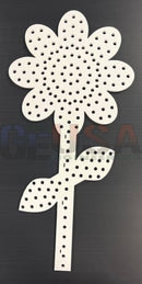 White perforated metal buttercup flower pegboard with stem and leaves by gilbert engineering usa xlights models