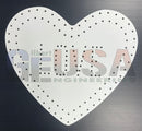White heart-shaped decorative panel with love perforations gilbert engineering usa inches wide outline