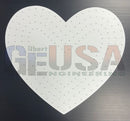 White heart-shaped pegboard with black dots evenly spaced from gilbert engineering usa 8 inches wide outline