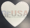 White heart-shaped leather patch with perforated edge by gilbert engineering usa inches wide outline
