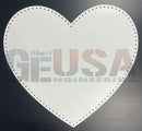 White heart shaped metal plaque with dotted edge from gilbert engineering usa featuring inches wide outline