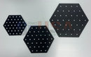 Black hexagon panel mounting plates with laser cut circular holes by gilbert engineering