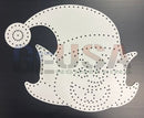 White perforated santa hat-shaped craft stencil laser cut by gilbert engineering usa for holly the girl elf design