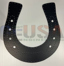 Black metal horseshoe wall decor with brushed finish and rivets by gilbert engineering usa laser cut horseshoe products