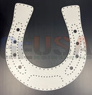 White metal horseshoe wall decor with perforated design and holes by gilbert engineering usa laser cut horseshoe products