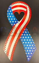 Impression cancer ribbons red white and blue american flag themed laser cut ribbon decor with heart cutout by gilbert engineering usa