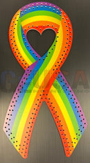 Impression cancer ribbons rainbow wooden craft board with heart cutout and laser cut holes by gilbert engineering usa