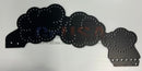 Black cloud shaped metal plate with textured surface and holes for wiring diagram of left facing train smoke clouds