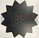 Black star-shaped metal pegboard with textured perforated surface from gilbert engineering usa products fuzion laser cut