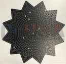 Black star-shaped metal constellation puzzle board by gilbert engineering usa laser cut with silver stitching and white dots from products fuzion