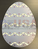 A light gray metallic impression easter egg plaque with wavy cream lines black dots and pink accents, no blue wavy zag or green zig zag