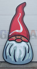Red and white impression christmas gnome cutout with long pointed hat gray beard black outline from gilbert engineering usa