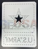 White plastic embroidery hoop with black star design and yvma stitching for impression army sign by gilbert engineering usa