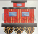 Red and gold striped impression caboose with black metal accents and laser cut rivet details from gilbert engineering usa