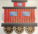 Red and gold vintage style impression caboose wall decor with black metal accents by gilbert engineering usa laser cut