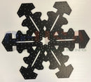Black snowflake-shaped laser cut pegboard with textured surface and holes by gilbert engineering usa flake 47 rev2