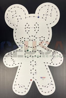 White mickey mouse-shaped embroidery template with black outlines and colored markers for ginger girl and boy designs