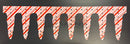 Red and white striped candy cane icicle garland with perforated pattern from impression icicles by gilbert engineering usa