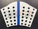 White plastic laser cut fan shaped component with blue stripe and holes for impression mother of all wreaths christmas wreath by gilbert engineering usa