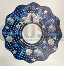 Blue and silver christmas wreath with laser cut stars and bows from gilbert engineering usa called impression mother of all wreaths