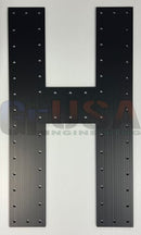Black metal alpha letter h with brushed finish and silver rivets laser cut by gilbert engineering usa