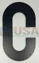 Black metal brushed finish letter c with rivet detailing from alpha letters by gilbert engineering usa laser cut design