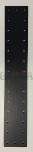 Black rectangular alpha letters pegboard with laser cut silver holes by gilbert engineering usa