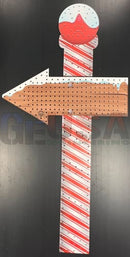 Red and white striped laser cut north pole sign with snow capped top by gilbert engineering usa