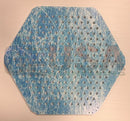 Blue hexagonal impression flake pegboard with distressed finish and holes from yai yai center by gilbert engineering usa