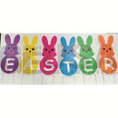 A set of six colorful laser cut easter bunny yard signs with white easter letters by gilbert engineering usa