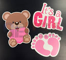 Pink and brown cartoon bear holding a pink heart yard art perfect for baby girl yard or girl yard art decoration