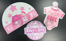 Pink baby girl yard art onesie decoration with hearts and its a girl lettering for yard display