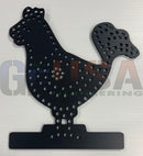 Black perforated metal rooster wall decor with sleek modern design laser cut by gilbert engineering usa perfect for xlights models