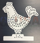 White perforated laser cut metal rooster sign with flat base by gilbert engineering usa for xlights models