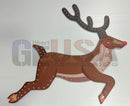 Brown wooden impression reindeer wall decoration with red nose and silver nailhead accents by gilbert engineering usa laser cut