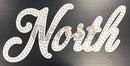 White cursive north lettering with dotted texture on decorative sign from gilbert engineering usa north pole product