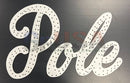 White cursive pole sign with perforated dot pattern on metallic surface for north pole by gilbert engineering usa