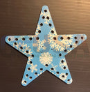 Impression star 12 blue star-shaped decoration with cream white snowflake patterns and circular cutouts