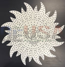 Animated sun white sunburst-shaped laser cut metal pegboard with even perforations for gilbert engineering xlights models