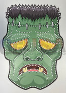 Green frankenstein face mask with stitched details and yellow eyes from gilbert engineering usa laser cut g-skinz for the frankenmonster
