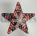 Impression star 12 red and black plaid star decoration with white snowflake patterns and circular cutouts