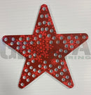 Red impression star 12 decorative board with blue white snowflake pattern and silver snowflakes with circular holes
