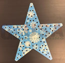 Impression star 21 light blue star decor with blue white snowflake pattern and black holes along edges